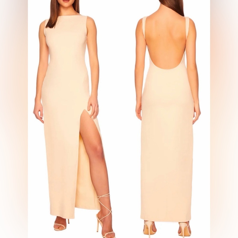 NEW Susana Monaco low back tank slit dress w bodysuit lining cream sz M